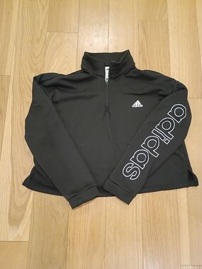 adidas Black Quarter-Zip Pullover with Logo Sleeve Women's 2xl